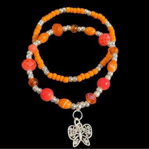 ✔️✔️ Orange Glass Beaded Stretch Bracelet Set